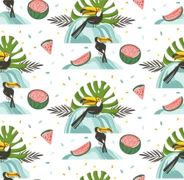 Hand drawn vector abstract graphic cartoon summer time flat illustrations Stock Illustration