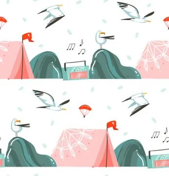 Hand drawn vector abstract graphic cartoon summer time flat illustrations イラスト素材