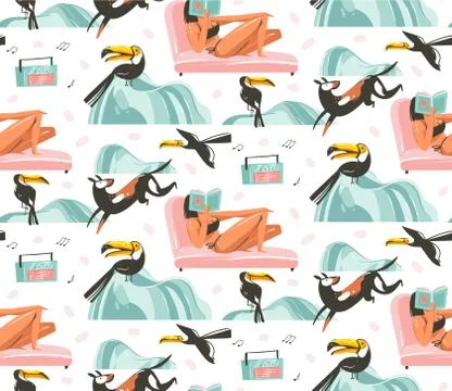 Hand drawn vector abstract graphic cartoon summer time flat illustrations イラスト素材