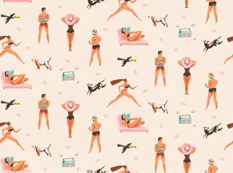 Hand drawn vector abstract graphic cartoon summer time collection flat Stock Illustration