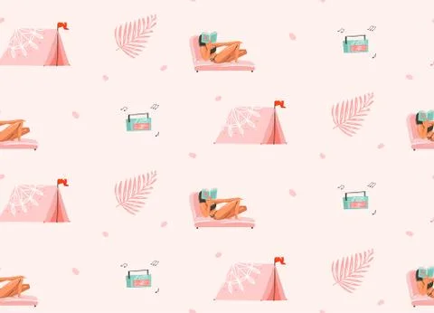 Hand drawn vector abstract graphic cartoon summer time flat illustrations Stock-Illustration