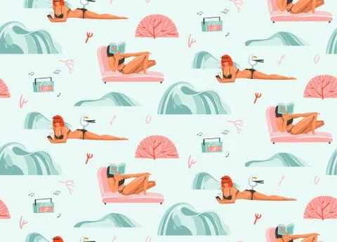 Hand drawn vector abstract graphic cartoon summer time flat illustrations Stock-Illustration