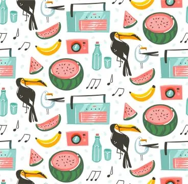 Hand drawn vector abstract graphic cartoon summer time flat illustrations Stock Illustration