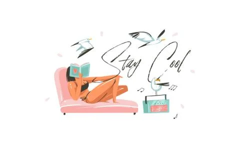 Hand drawn vector abstract graphic cartoon summer time flat illustrations print Stock-Illustration