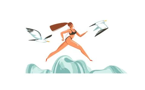 Hand drawn vector abstract graphic cartoon summer time flat illustrations print Stock Illustration