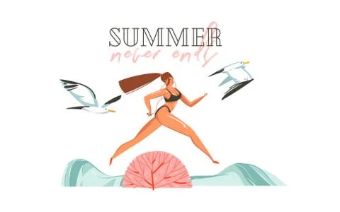 Hand drawn vector abstract graphic cartoon summer time flat illustrations print Stock Illustration