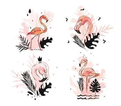 Hand drawn vector abstract graphic freehand textured sketch pink flamingo and Illustrazione stock