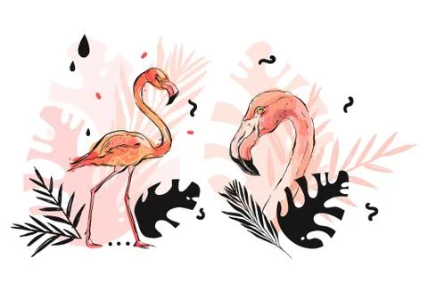 Hand drawn vector abstract graphic freehand textured sketch pink flamingo and Illustrazione stock