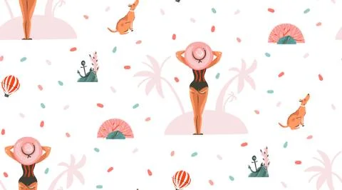Hand drawn vector abstract graphic cartoon summer time flat illustrations Stock Illustration