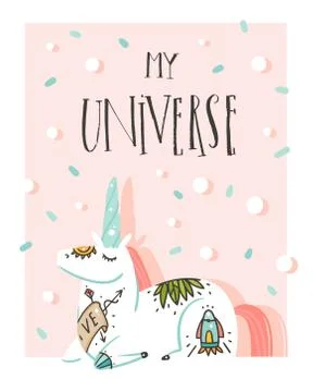 Hand drawn vector abstract graphic creative cartoon illustrations poster card Stock Illustration