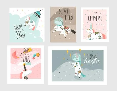 Hand drawn vector abstract graphic creative cartoon illustrations cards Stock Illustration