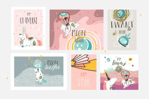 Hand drawn vector abstract graphic creative cartoon illustrations cards Stockillustratie