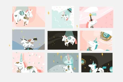 Hand drawn vector abstract graphic creative cartoon illustrations cards Stock Illustration