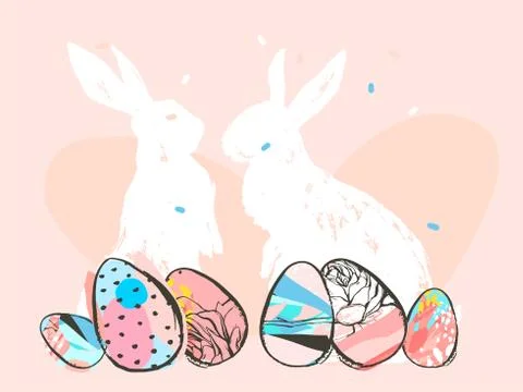 Hand drawn vector abstract graphic rustic textured collage Happy Easter cute Stock Illustration