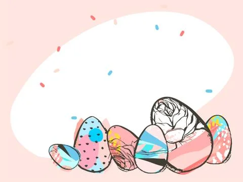 Hand drawn vector abstract graphic rustic textured collage Happy Easter cute Stock Illustration