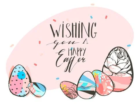 Hand drawn vector abstract graphic rustic textured collage Happy Easter cute Stock Illustration