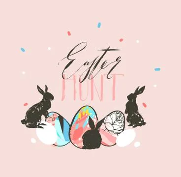 Hand drawn vector abstract graphic rustic textured collage Happy Easter cute Stock Illustration
