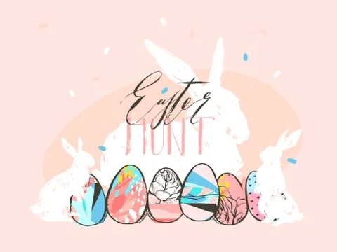 Hand drawn vector abstract graphic rustic textured collage Happy Easter cute Stock Illustration