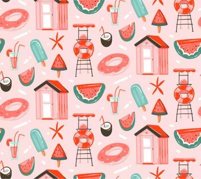 Hand drawn vector abstract graphic cartoon summer time flat illustrations イラスト素材