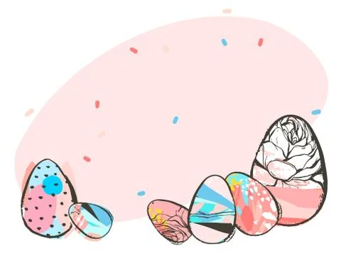 Hand drawn vector abstract graphic rustic textured collage Happy Easter cute Illustrazione stock