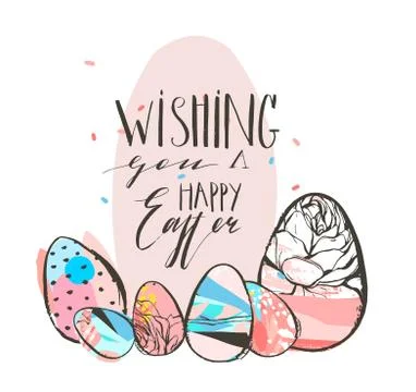 Hand drawn vector abstract graphic rustic textured collage Happy Easter cute Stock Illustration