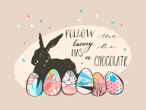 Hand drawn vector abstract graphic rustic textured collage Happy Easter cute Stock Illustration