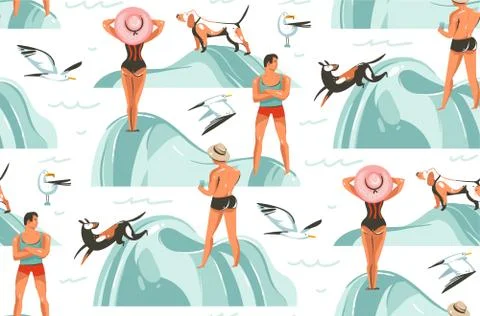 Hand drawn vector abstract graphic cartoon summer time collection flat Stock Illustration