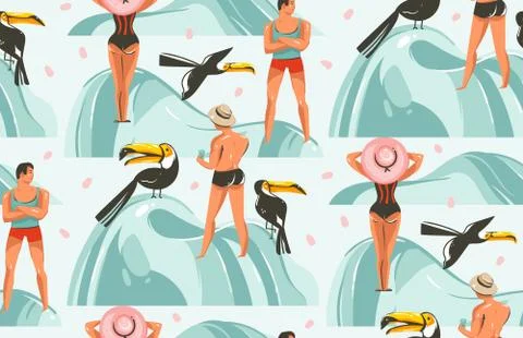 Hand drawn vector abstract graphic cartoon summer time flat illustrations Stockillustratie