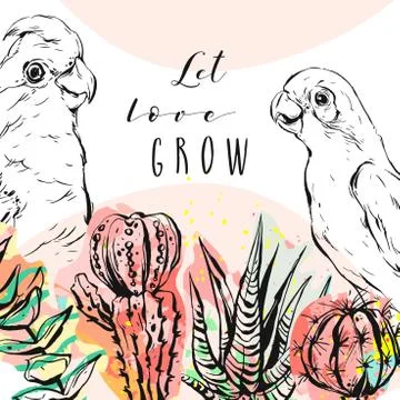 Hand drawn vector abstract graphic textured illustration with succulent cacti Illustrazione stock