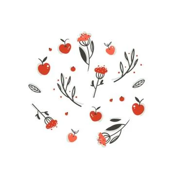 Hand drawn vector abstract greeting cartoon autumn graphic decoration elements Stock Illustration