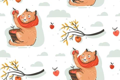 Hand drawn vector abstract greeting cartoon autumn illustration seamless pattern Illustrazione stock