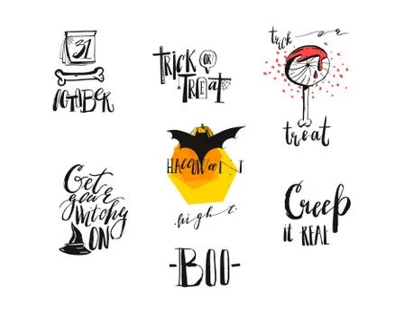Hand drawn vector abstract handwritten modern calligraphy Halloween quotes,signs Stock Illustration