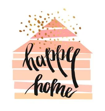 Hand drawn vector abstract illustration with geometric house in pastel colors Stock Illustration