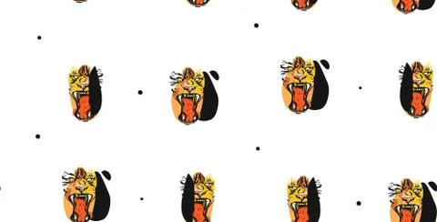 Hand drawn vector abstract ink drawing sketch illustrations seamless pattern Stock Illustration