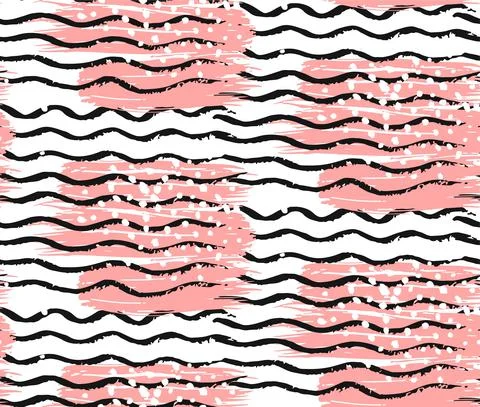 Hand drawn vector abstract ink brush sea waves texture seamless pattern.Pastel Stock Illustration