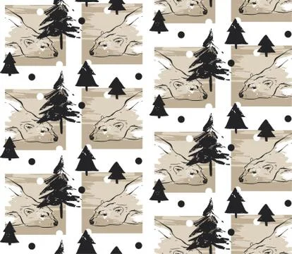 Hand drawn vector abstract Merry Christmas seamless pattern with North Pole Stock Illustration
