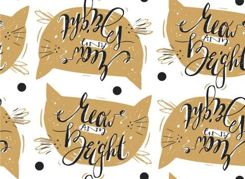 Hand drawn vector abstract Merry Christmas greeting card template with cute Stock Illustration