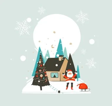 Hand drawn vector abstract Merry Christmas and Happy New Year time cartoon Stock Illustration