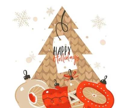 Hand drawn vector abstract Merry Christmas and Happy New Year time cartoon Stock Illustration