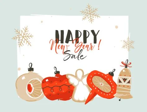 Hand drawn vector abstract Merry Christmas and Happy New Year sale time cartoon Stock Illustration