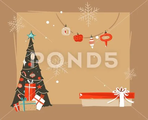 Hand drawn vector abstract Merry Christmas and Happy New Year time vintage Stock Illustration
