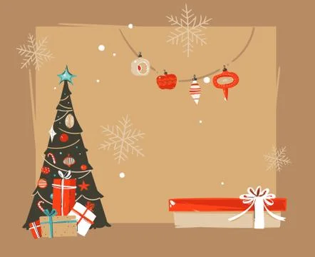 Hand drawn vector abstract Merry Christmas and Happy New Year time vintage Stock Illustration