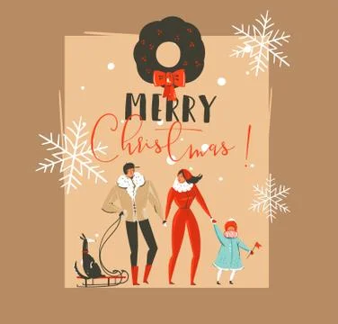 Hand drawn vector abstract Merry Christmas and Happy New Year time vintage Stock Illustration