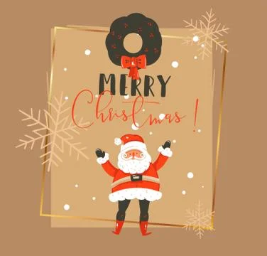 Hand drawn vector abstract Merry Christmas and Happy New Year time vintage Stock Illustration