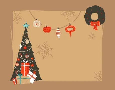Hand drawn vector abstract Merry Christmas and Happy New Year time vintage Stock Illustration