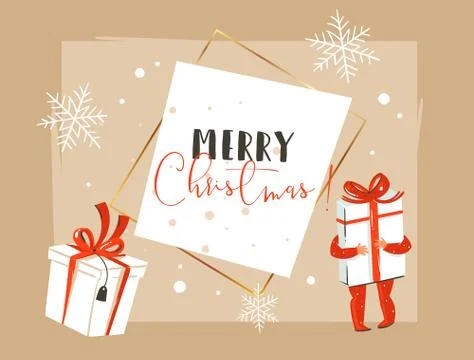 Hand drawn vector abstract Merry Christmas and Happy New Year time vintage Stock Illustration