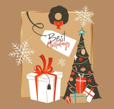 Hand drawn vector abstract Merry Christmas and Happy New Year time vintage Stock Illustration