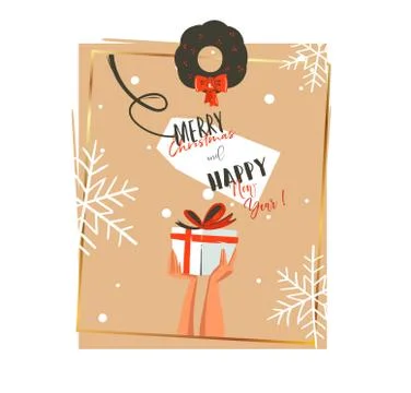 Hand drawn vector abstract Merry Christmas and Happy New Year time retro cartoon Stock Illustration