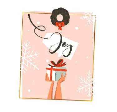 Hand drawn vector abstract Merry Christmas and Happy New Year time retro cartoon Stock Illustration