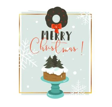 Hand drawn vector abstract Merry Christmas and Happy New Year time retro cartoon Stock Illustration